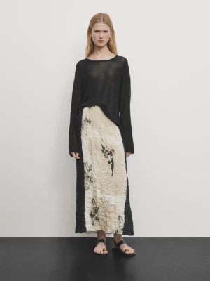 Zdjęcie produktu Wzorzysta Satynowa Spódnica Średniej Długości - Czarny - - Massimo Dutti - Kobieta
