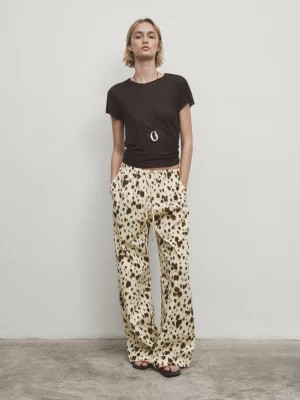 Zdjęcie produktu Wzorzyste Spodnie Z Szerokimi Nogawkami I Sznurkiem - Surowy - - Massimo Dutti - Kobieta
