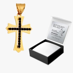 Zdjęcie produktu Zawieszka ze złota krzyżyk z czarnymi cyrkoniami