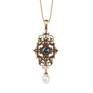 Zdjęcie produktu Zawieszka złota z topazami, perłami i diamentem - Kolekcja Wiktoriańska Wiktoriańska - Biżuteria YES