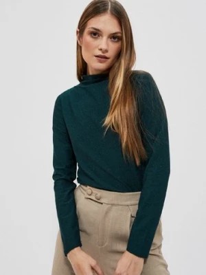 Zdjęcie produktu Zielona bluzka damska z metaliczną nitką i długim rękawem Moodo