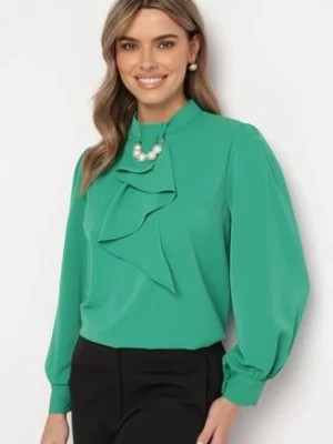 Zdjęcie produktu Zielona Bluzka z Ozdobnym Krawatem i Perłami Opinua