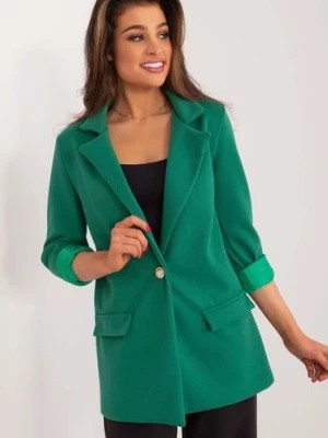 Zdjęcie produktu Zielona gładka marynarka damska z długim rękawem Italy Moda