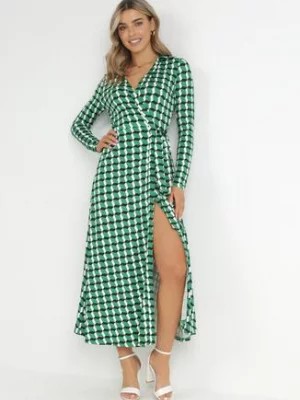 Zdjęcie produktu Zielona Kopertowa Sukienka Maxi z Wiązanym Paskiem i Kołnierzykiem Oceania