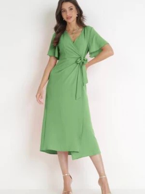 Zdjęcie produktu Zielona Kopertowa Sukienka Midi z Materiałowym Paskiem Noriana