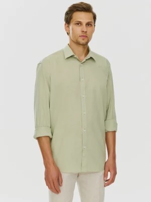 Zdjęcie produktu Zielona koszula męska z lnu i bawełny Pako Lorente