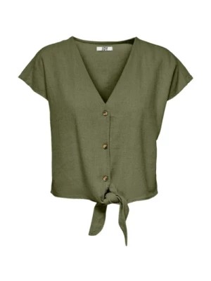 Zdjęcie produktu Zielona koszulka z dekoltem w serek, krótkie rękawy Jacqueline de Yong