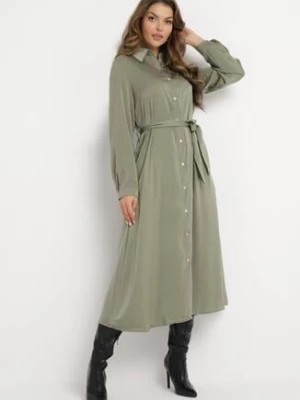 Zdjęcie produktu Zielona Koszulowa Sukienka Maxi z Wiązanym Paskiem Isylie