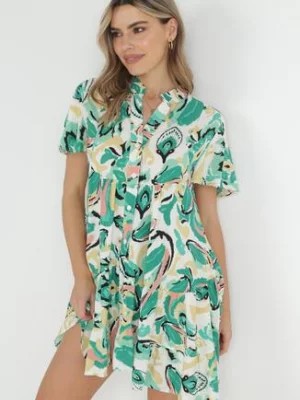 Zdjęcie produktu Zielona Koszulowa Sukienka Mini z Krótkim Rękawem z Wiskozy Madala