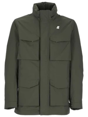 Zdjęcie produktu Zielona kurtka puchowa z wysokim kołnierzem i kieszeniami K-Way