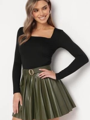 Zdjęcie produktu Zielona Plisowana Mini Spódnica z Paskiem z Klamrą Isabellika