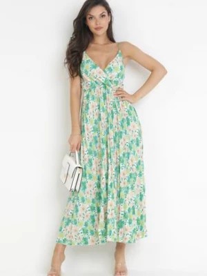 Zdjęcie produktu Zielona Plisowana Sukienka Maxi na Cienkich Regulowanych Ramiączkach Iazza