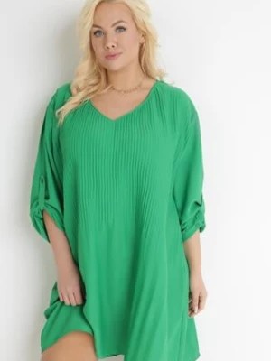 Zdjęcie produktu Zielona Rozkloszowana Sukienka Mini z Plisowaniem Telesi