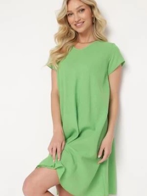 Zdjęcie produktu Zielona Rozkloszowana Sukienka z Krótkim Rękawem Elletta