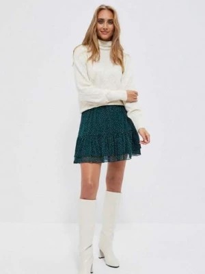Zdjęcie produktu Zielona spódnica damska w groszki z falbanką- mini Moodo