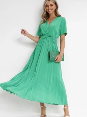 Zdjęcie produktu Zielona Sukienka Plisowana Maxi z Wiązanym Paskiem Dianiza