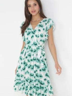 Zdjęcie produktu Zielona Sukienka Kopertowa z Gumką w Talii Mubill