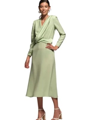 Zdjęcie produktu Zielona Sukienka Kwietniowa - 46, Elegancki Styl Midi Moskada