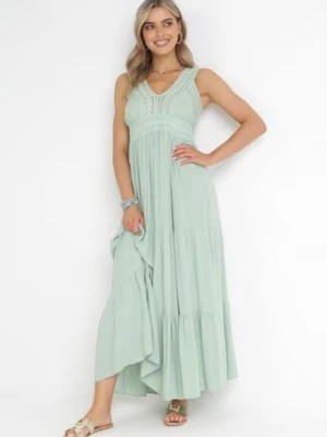 Zdjęcie produktu Zielona Sukienka Maxi z Ażurowymi Taśmami Bez Rękawów Jaemma