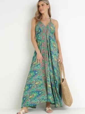 Zdjęcie produktu Zielona Sukienka Maxi z Wiązaniem na Plecak Ealenia