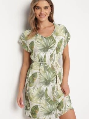 Zdjęcie produktu Zielona Sukienka Mini we Florystyczny Print z Plecionym Paskiem z Chwostami Axantia
