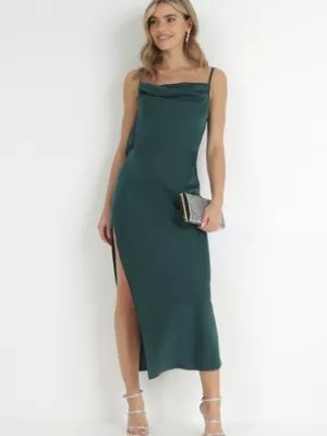 Zdjęcie produktu Zielona Sukienka na Cienkich Ramiączkach z Odkrytymi Plecami Napi