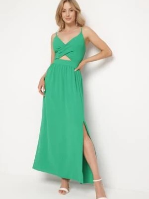 Zdjęcie produktu Zielona Sukienka na Regulowanych Ramiączkach z Wycięciami i Gumką w Pasie Folenia