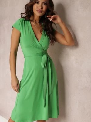 Zdjęcie produktu Zielona Sukienka o Kopertowym Kroju Midi Kynzle