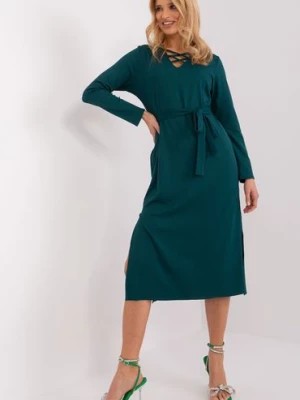 Zdjęcie produktu Zielona sukienka z długim rękawem - midi