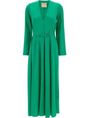 Zdjęcie produktu Zielona Sukienka z Długimi Rękawami z Jedwabiu Satynowego Forte Forte