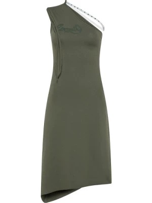 Zdjęcie produktu Zielona sukienka z jednym ramieniem i ozdobnym paskiem Cormio