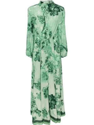 Zdjęcie produktu Zielona Sukienka z Jedwabiu z Kwiatowym Wzorem F.r.s For Restless Sleepers