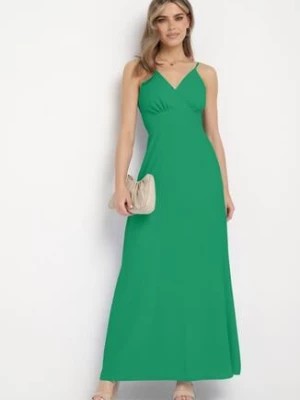 Zdjęcie produktu Zielona Sukienka z Kopertowym Dekoltem na Cienkich Ramiączkach Piamena