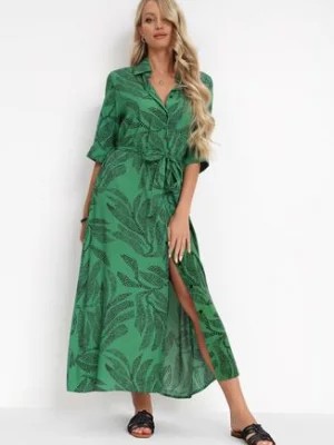 Zdjęcie produktu Zielona Sukienka z Wiskozy o Koszulowym Kroju Maxi Irinthe