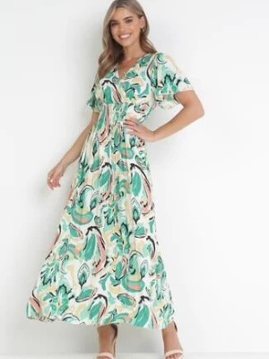 Zdjęcie produktu Zielona Wiskozowa Sukienka Maxi z Kopertowym Dekoltem i Gumką w Pasie Thelisa