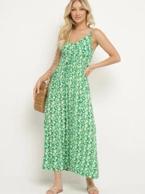 Zdjęcie produktu Zielona Wiskozowa Sukienka z Kopertowym Dekoltem na Regulowanych Ramiączkach ze Ściągaczem Dimarla