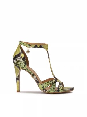Zdjęcie produktu Zielone skórzane sandały w wężowy wzór Kazar