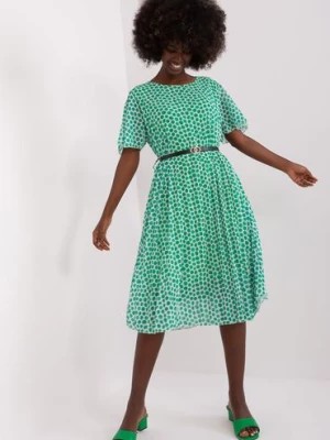 Zdjęcie produktu Zielono-biała midi sukienka damska z printem i paskiem Italy Moda