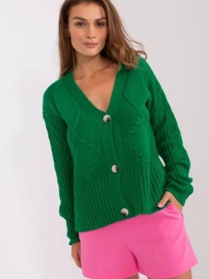 Zdjęcie produktu Zielony damski sweter rozpinany w warkocze BADU