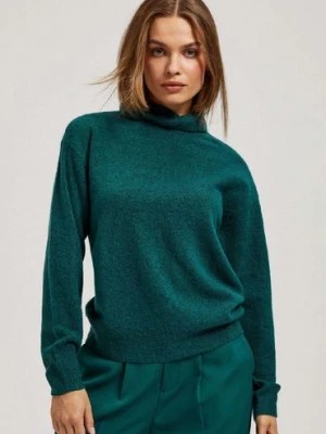 Zdjęcie produktu Zielony sweter damski gładki z golfem Moodo