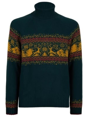 Zdjęcie produktu Zielony Sweter z Włókna Wełny i Kaszmiru z Dekoracyjnym Motywem Świątecznym Gallo