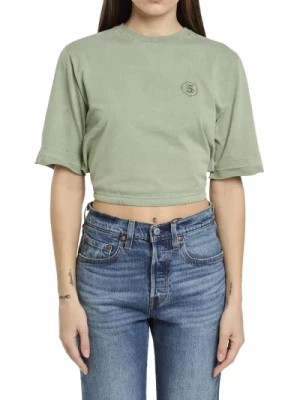 Zdjęcie produktu Zielony T-shirt Crop Top z Troczkiem Department Five