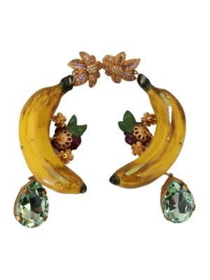 Zdjęcie produktu Złote Kryształowe Spinki do Bananów z Wiszącymi Kolczykami Dolce & Gabbana