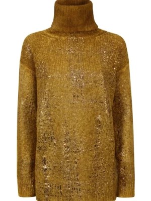 Zdjęcie produktu Złoty Sweter z Laminowanym Wzorem i Wysokim Kołnierzem Avant Toi