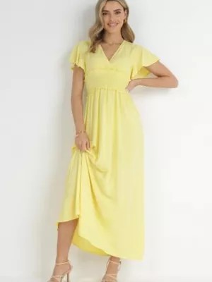 Zdjęcie produktu Żółta Kopertowa Sukienka z Wiskozy z Gumką w Pasie Neroni