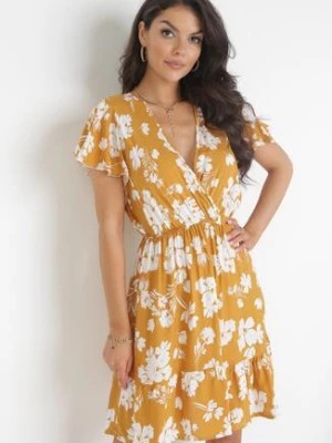 Zdjęcie produktu Żółta Sukienka w Kwiaty z Wiskozy Casemila
