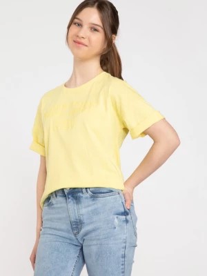Zdjęcie produktu Żółty t-shirt z ozdobnym nadrukiem