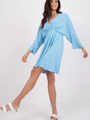 Zdjęcie produktu Zwiewna sukienka damska z szerokimi rękawami  - niebieska Italy Moda