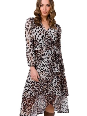 Zdjęcie produktu Zwiewna sukienka szyfonowa kopertowa z wiązaniem panterka Stylove